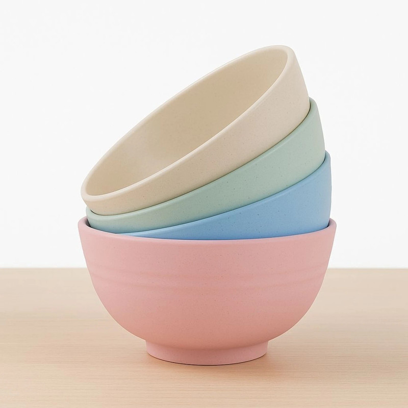 grewelz Plastic Serving Bowl Wheat Straw Unbreakable Bowl Set 770 ml(Pack of 4, Multicolor)