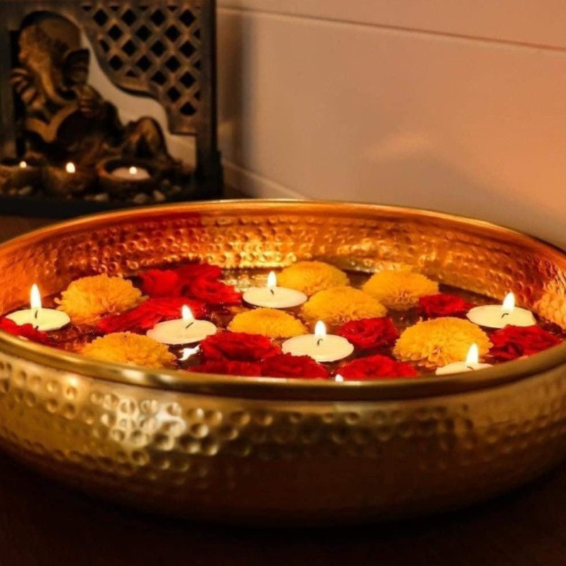 Akhand Iron Decorative Bowl Urli bowl is a stunning traditional South Indian vessel Disposable(Pack of 1, Gold)