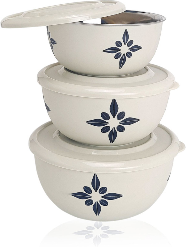 Zaib Stainless Steel Serving Bowl Airtight Serving set, Food storage and Reheating set for oven(Pack of 3, Brown, Black)