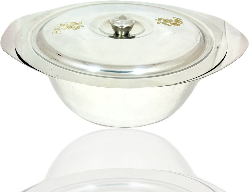 CLASY Stainless Steel Serving Bowl STAINLESS STEEL LASER PRINTED BOWL/DONGA MEDIUM SIZE(Pack of 2, Silver)