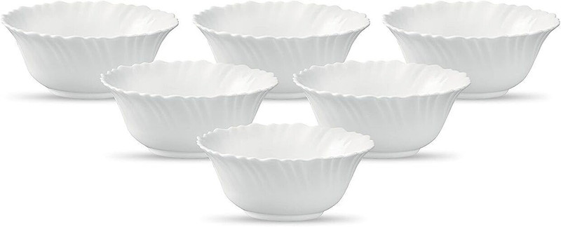 KAVYACRASH Opalware Serving Bowl Classique Collection, Opal Glass Vegetable Bowl Set 6 pcs, Plain White(Pack of 6, White)