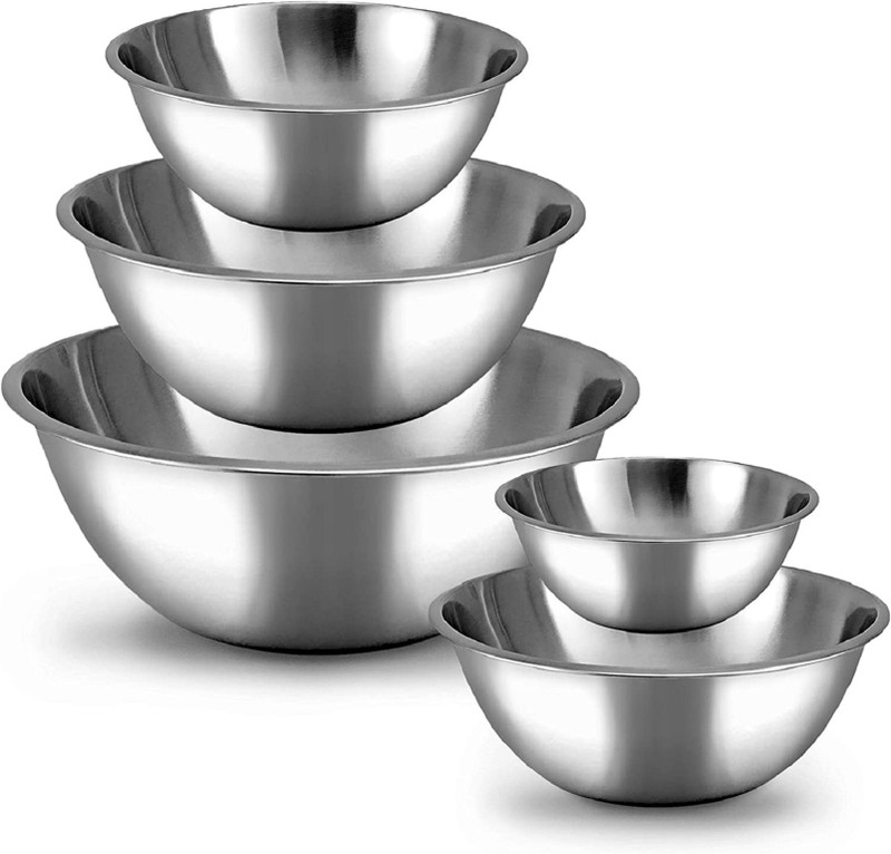 RBGIIT Pack of 5 Stainless Steel Flour Mixing Vegetables Salad Kitchen Serving Decorative Bowls Sets Dinner Set(Steel, Microwave Safe)