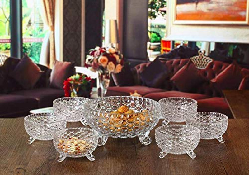 GZ CREATION Glass Dessert Bowl Crystal Glass Bowl Desert Bowl set of 7 Glass Dessert Bowl (Clear, Pack of 7) Disposable(Pack of 7, Clear)