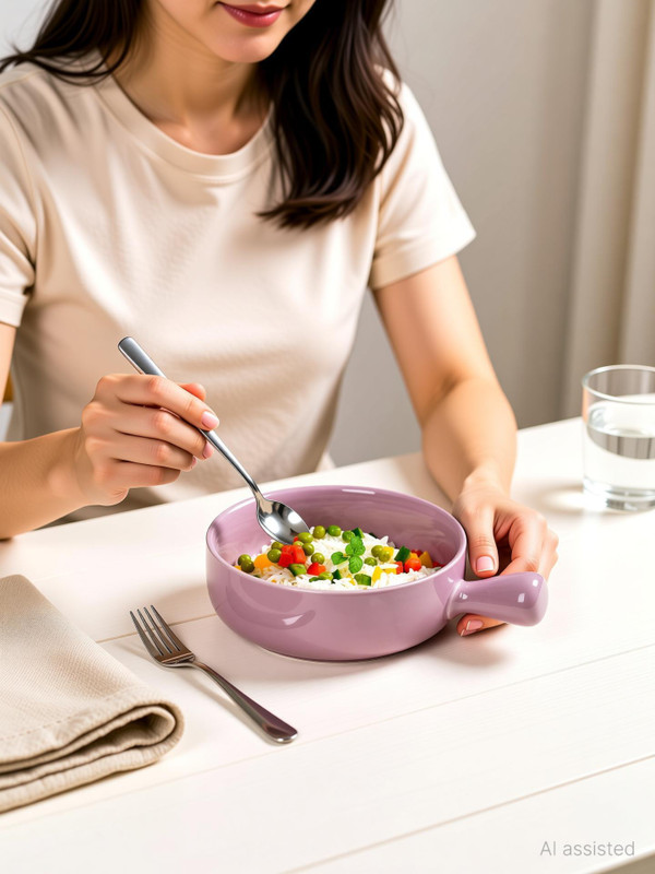 Nestasia Ceramic Serving Bowl Ceramic Purple Snack Bowl 650ml with Handle Microwave Safe for Snacks, Noodles(Pack of 1, Purple)