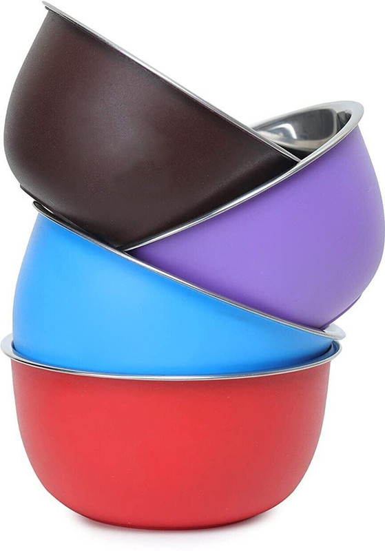 Zaib Stainless Steel Storage Bowl Stainless Steel Microwave Safe Euro Mixing Serving Bowl Set of 4 / Food Storage Container for Kitchen ( 4pcs x 500 ML Bowls)(Pack of 4, Multicolor)
