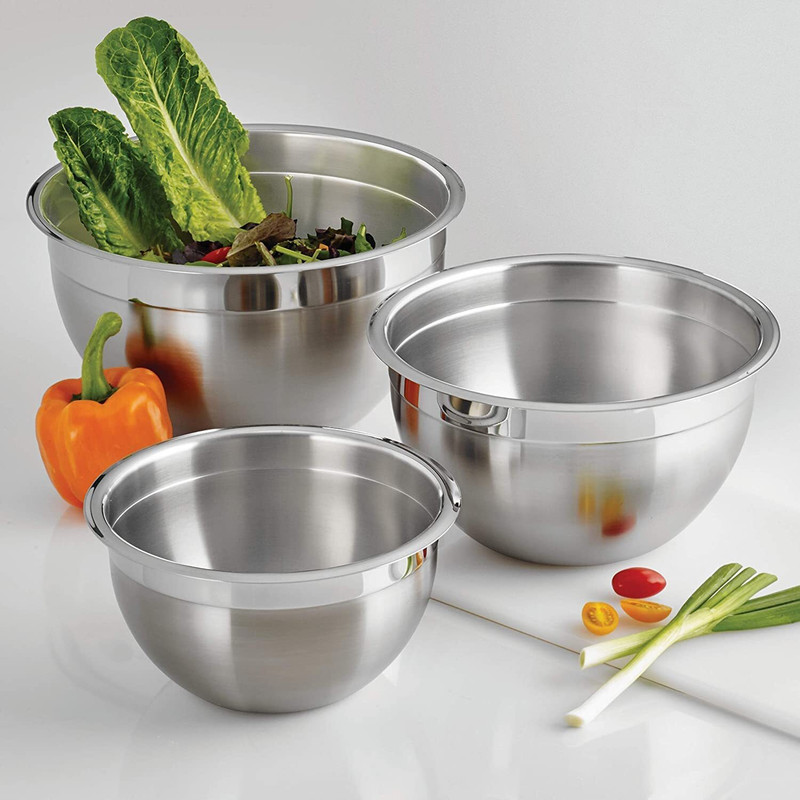 acero inox Stainless Steel Mixing Bowl Karfe Premium Stainless Steel Deep Mixing Bowl Set – 3 Sizes (14/16/18 cm) Disposable(Pack of 3, Silver)