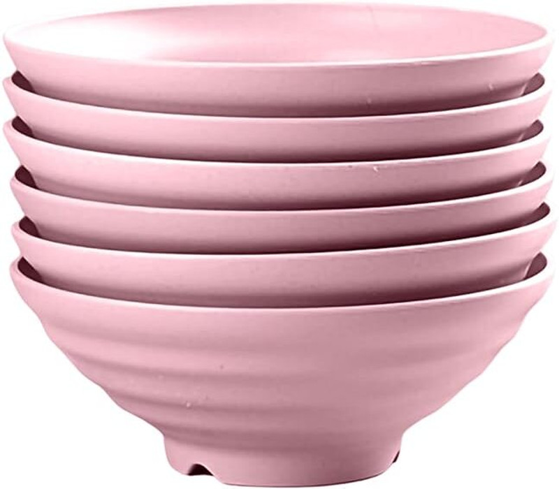 KESHUENTERPRISE Plastic Cereal Bowl microwave safe large Japanese noodle bowls (900ml, Pink, Set of 6)(Pack of 6, Pink)