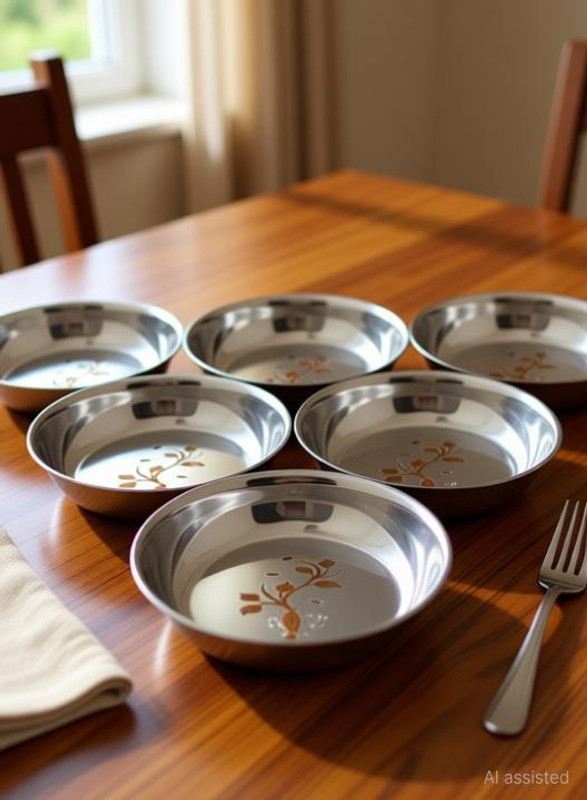 azm Steel Vegetable Bowl(Pack of 6, Silver)