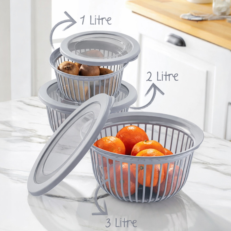 OWLSTONE EXIM LLP Plastic Mixing Bowl Storage Bowl Microwave Safe Mixing & Salad Bowl (1200ml, 2000ml,3300ml)(Pack of 3, Multicolor)