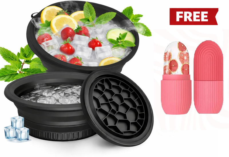 Trezox Silicone Massage Bowl Ice Facial Bowl Cooling Skincare Set with Free Ice Roller for Face Therapy(Pack of 1, Black)