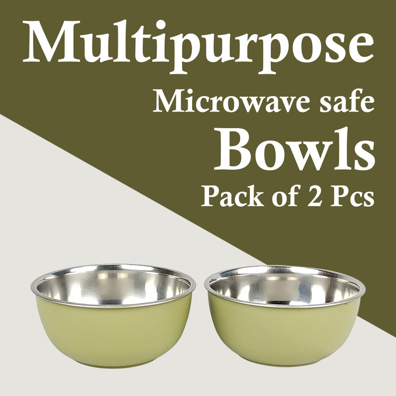 Zaib Stainless Steel Vegetable Bowl Snacks Bowl, Steel set serving and storing 350ml each bowl pack of 2(Pack of 2, Brown)