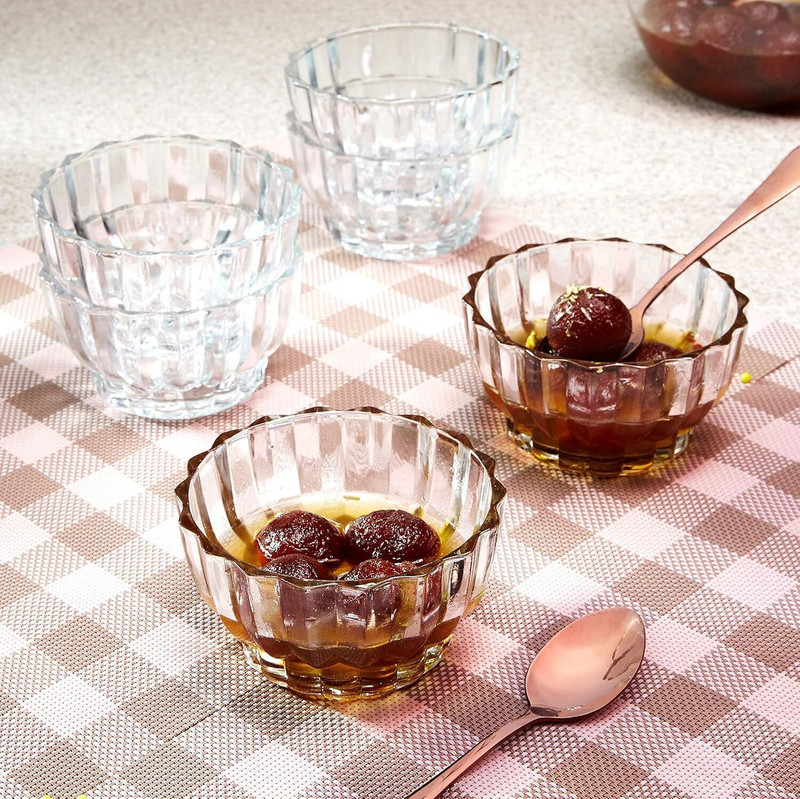 crockware Glass Dessert Bowl(Pack of 6, Clear)