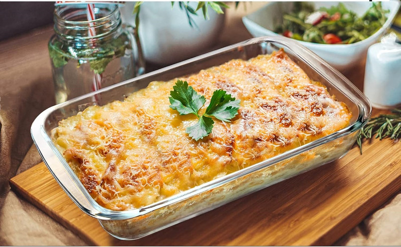 Tap2kaart Glass Serving Bowl Borosilicate Glass Rectangle Backing Dish Microwave Safe(1600ml)Baking Dish Tray Disposable(Pack of 1, Clear)