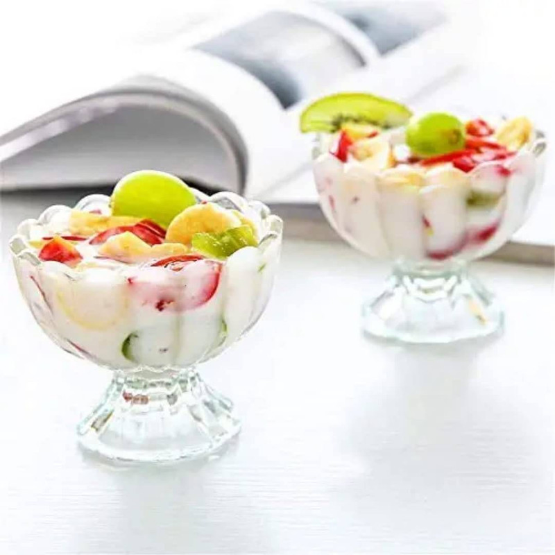 V Bright Glass Dessert Bowl Ice Cream Bowl Set – Transparent Crystal Cup for Sweets & Pudding Disposable(Pack of 2, Clear)