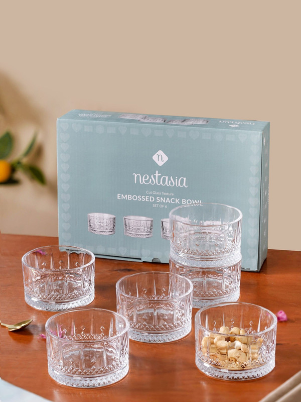 Nestasia Glass Serving Bowl Set of 6 Glass Bowls 220ml Transparent, Microwave Safe for Snacks & Desserts(Pack of 6, Clear)
