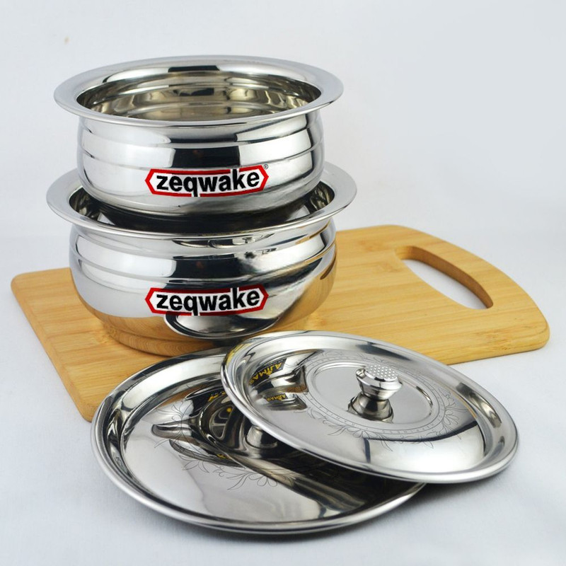 ZeqWake Stainless Steel Serving Bowl Serving Bowl Set, Mixing bowl, Steel Bowl With Lid ( Premium Quality )(Pack of 4, Steel)