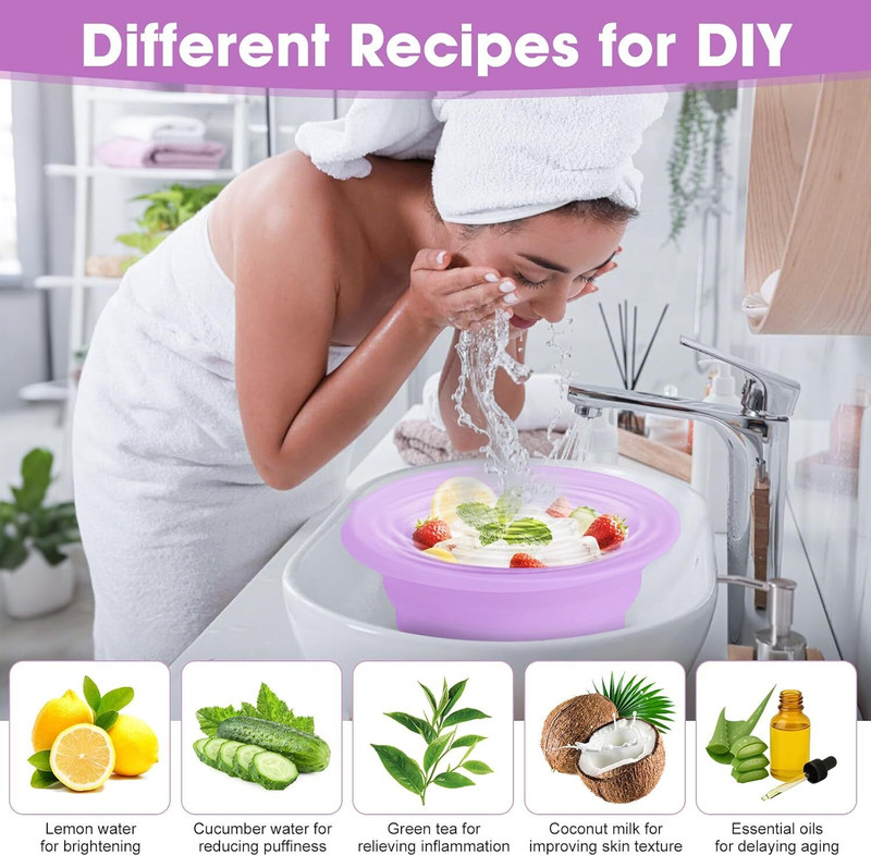 Elexa Silicone Massage Bowl Collapsiblee Silicone Ice Face Bowl For Face Ice Bath with Buit in IceTRAY(Pack of 1, Purple)