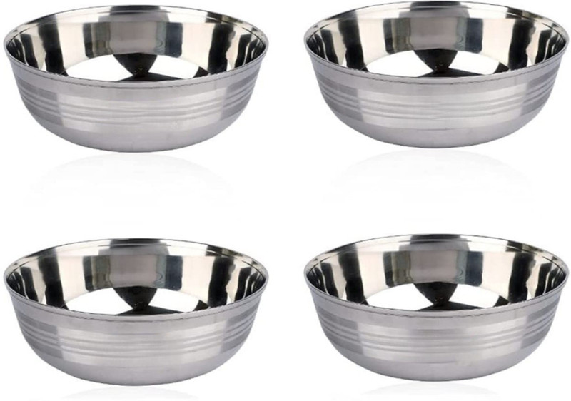 Omkarixa Stainless Steel Serving Bowl Multipurpose Stainless Steel Bowl 300ml – Set of 4 Small Bowls / Katori / Vati(Pack of 4, Silver)