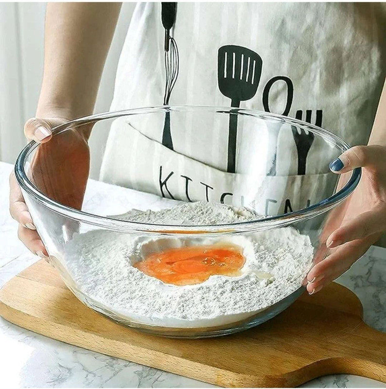 TDMM Glass Mixing Bowl Glass Serving Bowl Borosilicate transparent vegetable bowl 2100 ml Disposable(Pack of 1, Clear)