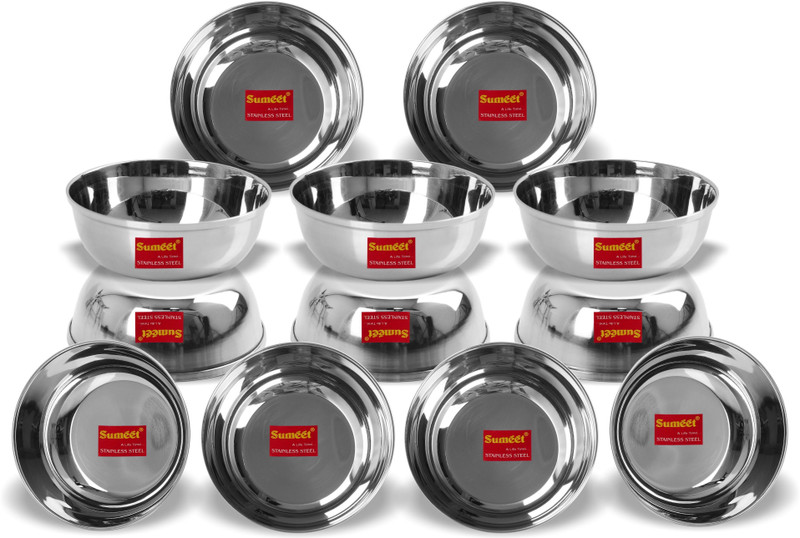 Sumeet Stainless Steel Serving Bowl Stainless Steel Heavy Gauge Bowl / Wati set with Mirror Finish 12cm Dia (350 Ml) - Set of 12pc(Pack of 12, Steel)