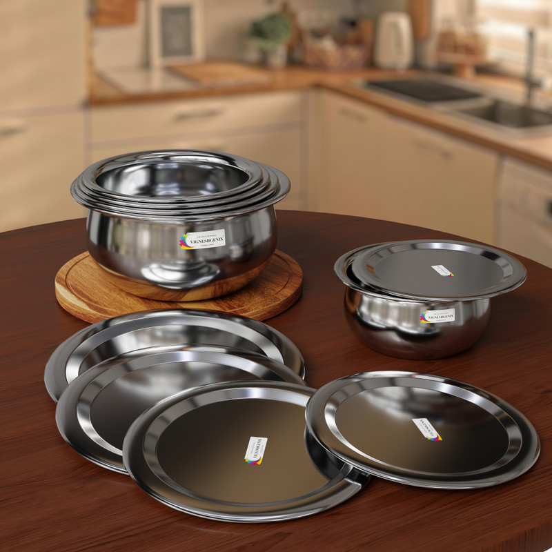 VIGSHRISE Everyday Use Plain Handi With Lids - Set of 5 20 inch Lid, Pack of 5(Stainless Steel)