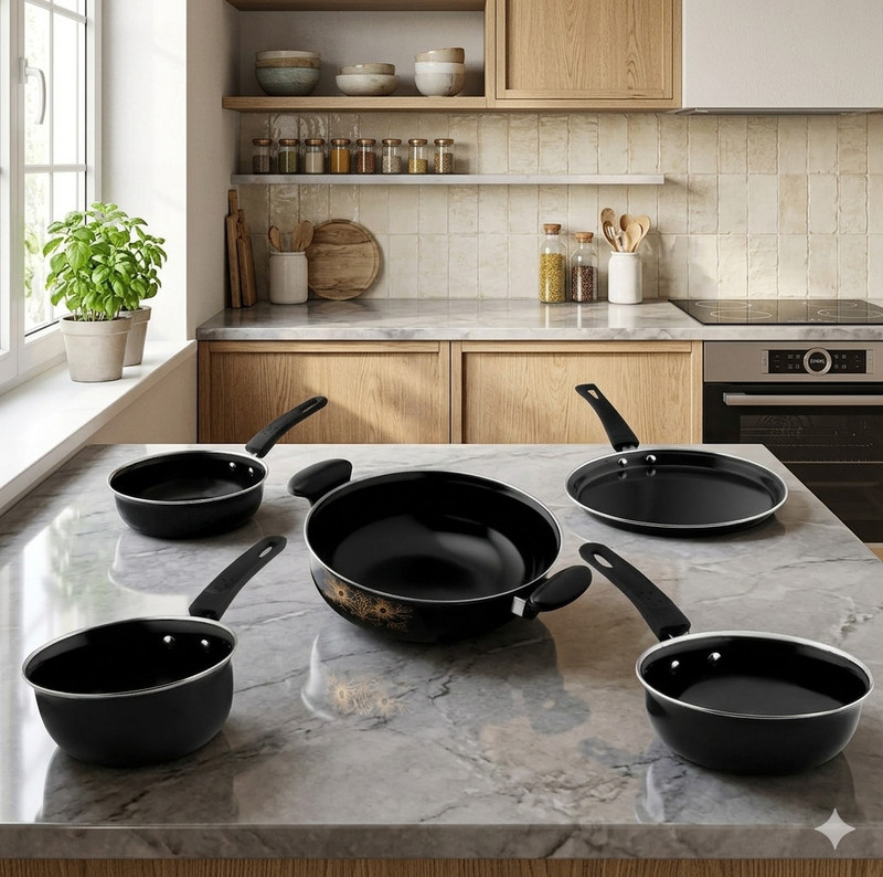 Jainpet The Minimalist Gourmet Kit: 5-Piece Multi-Functional Non-Stick Set Tagine(Black)