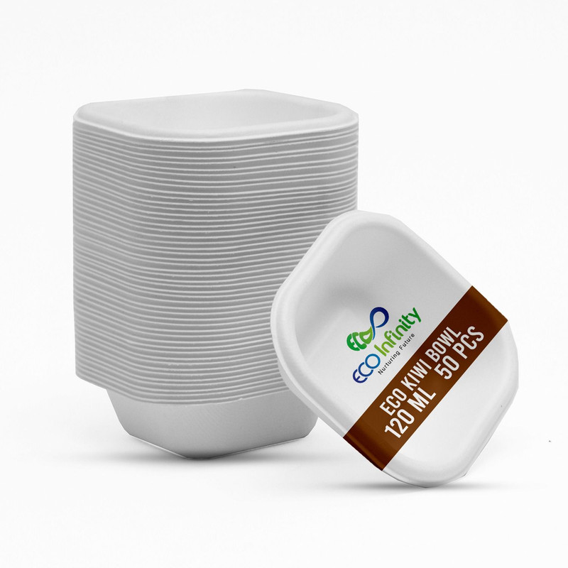 Eco Infinity Nurturing Future Sugarcane Bagasse Serving Bowl Eco-Friendly Biodegradable Disposable Bowls for Serving Snacks & Foods - Disposable(Pack of 50, White)