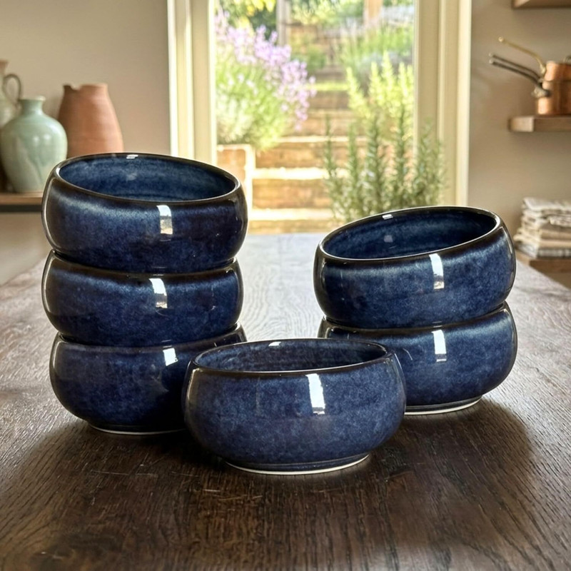 FREAKWAY Ceramic Dessert Bowl Ocean Blue Ceramic Bowls – Handcrafted Ceramic Serving Bowls, Set of 6(Pack of 6, Blue)