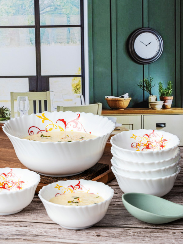 cello Opalware Dessert Bowl Pudding Bowl Set(Pack of 7, White)