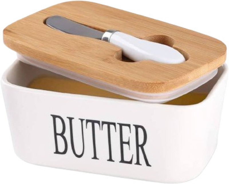 Zeekty Ceramic Butter Dish Box Container Cheese Server Storage Keeper Tray With Lid Butter Dish, Bowl, Dish Serving Set(Pack of 1)