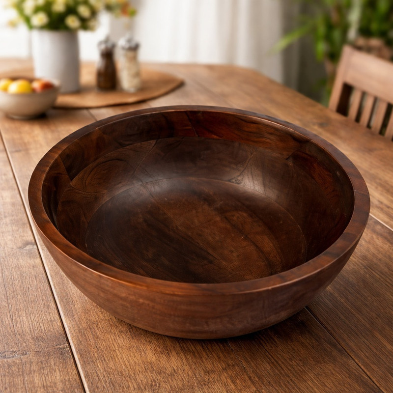 bauzini Wooden Serving Bowl Handcrafted Wooden Serving Bowl for Salad, Fruits & Kitchen Use(Pack of 1, Brown)