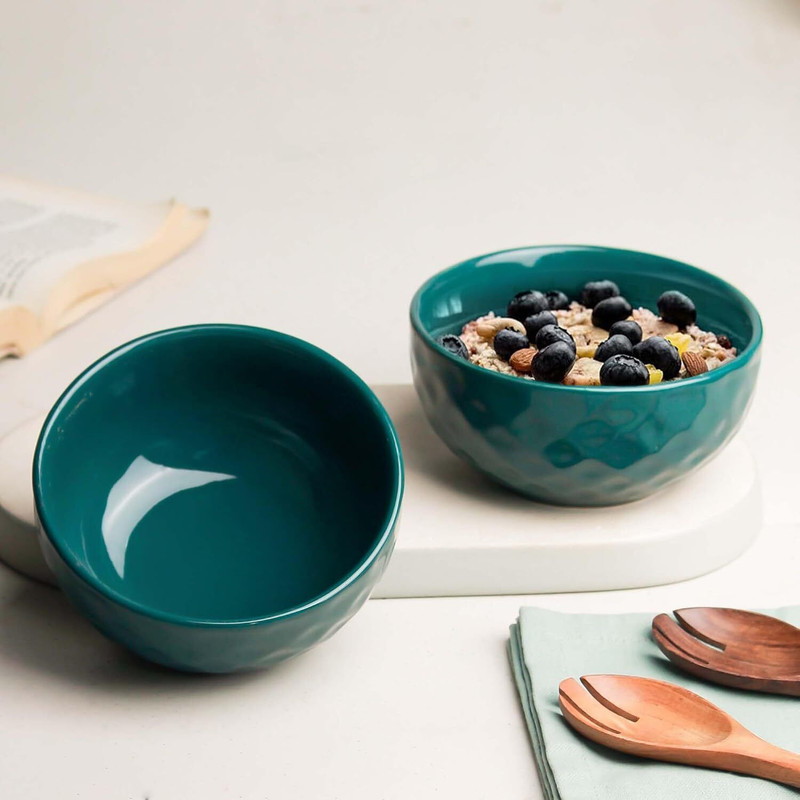 Moon Dust Ceramic, Stoneware Soup Bowl Pebble Deep Forest(Pack of 2, Green)