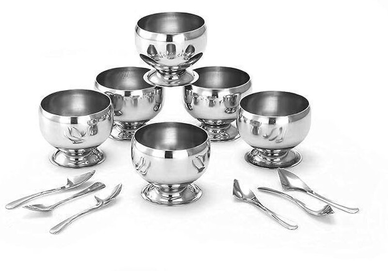 JV STAR STEEL Stainless Steel Dessert Bowl Stainless steel Ice-cream cup(Pack of 1, Silver)