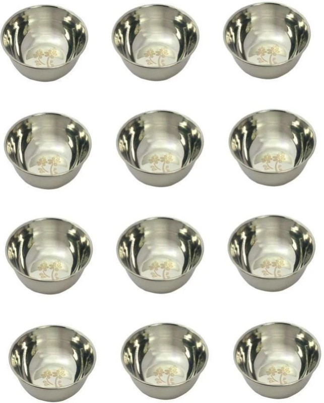 LEROYAL Stainless Steel Vegetable Bowl Food Grade with round Bidding(Pack of 12, Steel)