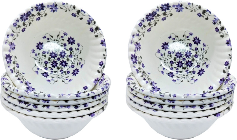 Laserbot Melamine Serving Bowl (SIZE-5" X 2" INCH) BLUE Melamine Serving Bowls with Servers for Salad,Fruit(Pack of 12, White, Blue)