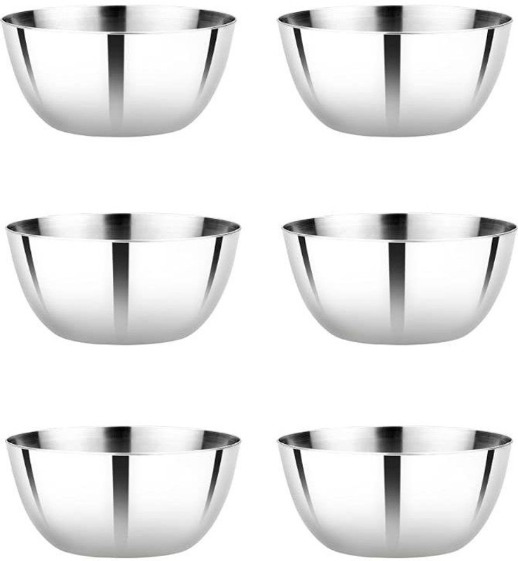 VINOD Steel Vegetable Bowl Stainless Steel Two Tone Bowl Set, Capacity 300 ml, Smokey Gray - Pack of 6(Pack of 6, Steel)