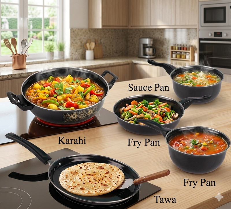 Jainpet Cook Essentials: 5-Piece Fast-Heating Induction Set Tagine(Black)