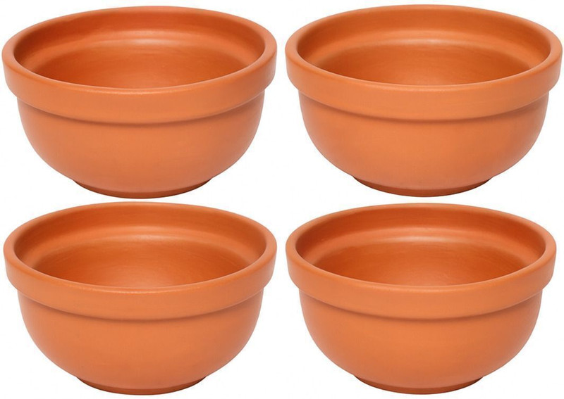 KSI Earthenware Vegetable Bowl Clay Vegetable Bowl Set–Pack of 4 Brown Earthenware Bowls for Home and Office.(Pack of 4, Brown)