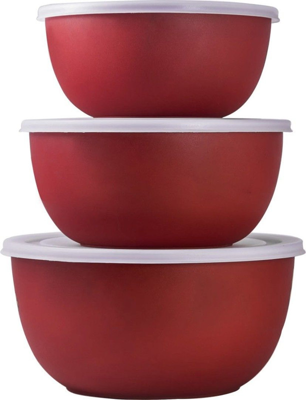 fabulousfront Stainless Steel Dessert Bowl Microwave Safe Bowl Set with Airtight Euro Lid(Pack of 3, Red)