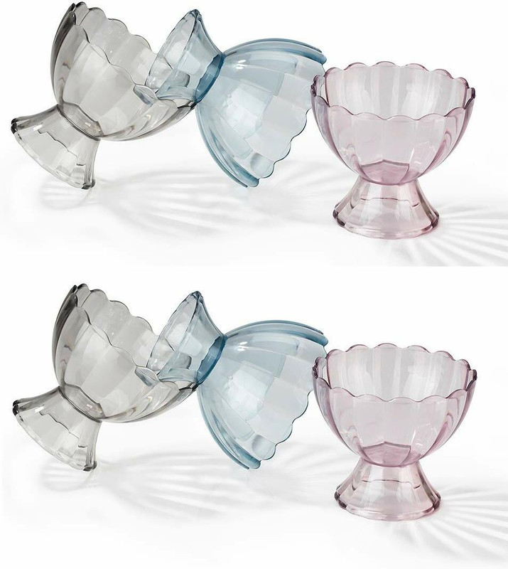 Skyplex Pack of 9 Plastic Plastic Modern Ice Cream Cup Bowl Set, Crystal Clear Transparent Ice Cream Cup Dinner Set(Clear)
