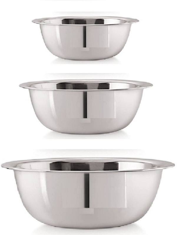 Dynore Stainless Steel Serving Bowl Heavy 3 Pcs Serving Bowls/ Kitchen Serving Set/ Mixing Bowl Set(Pack of 3, Silver)