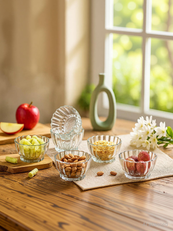 crockware Glass Serving Bowl Glass Bowl Set (100 ml) | Multipurpose Dessert & Serving Bowls | Disposable(Pack of 6, Clear)