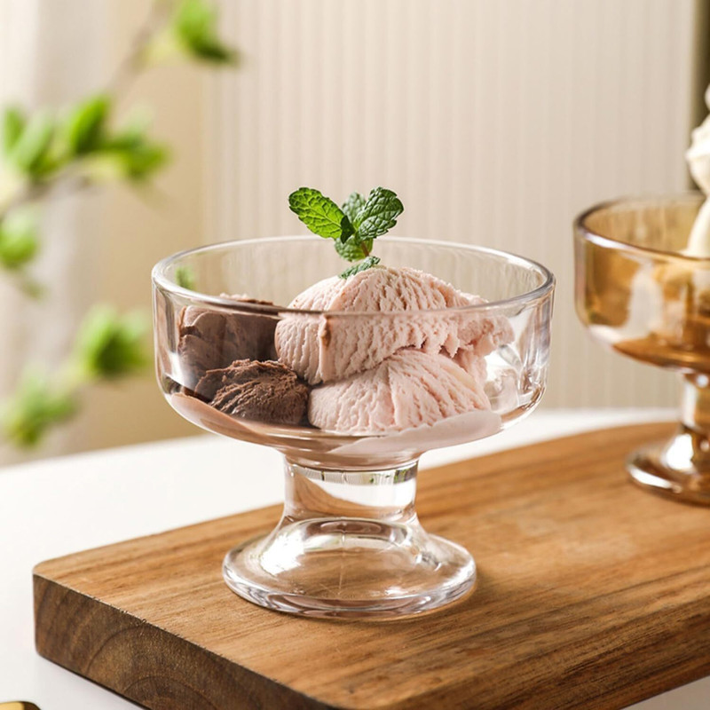 Red-Rubby Glass Dessert Bowl Crystal Glass Ice-Cream Cups Multi-uses Serving Bowl for Falooda Sweet Friuts(Pack of 6, Clear)