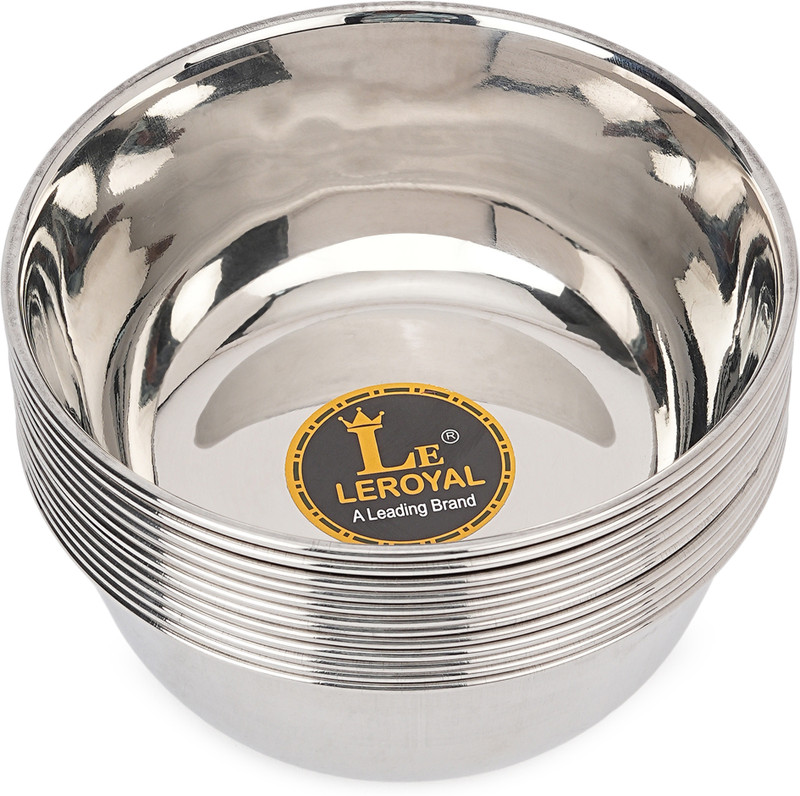 LEROYAL Stainless Steel Vegetable Bowl Food Grade Mirror finish Vegetable Bowl / set of 12 | Plain | Medium Size 4 inch(Pack of 12, Silver)