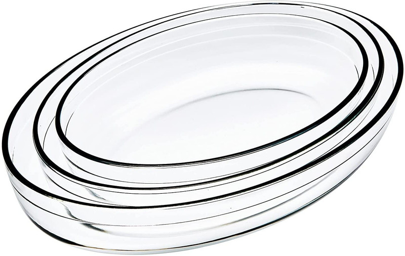 Red-Rubby Glass Oval Baking Dish Baking Dish(Pack of 3, Microwave Safe)