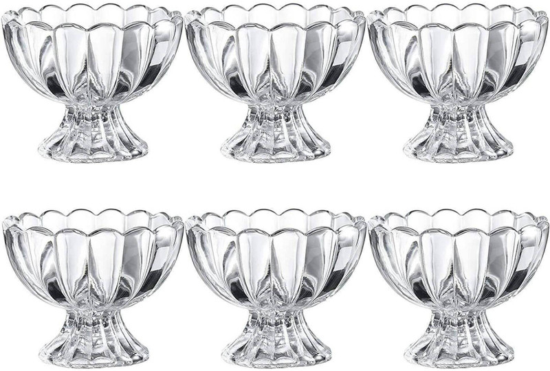 V Bright Glass Dessert Bowl Flower Shape Crystal Ice Cream Cup, Salad Dessert Serving Bowls 140ml(Pack of 6, Clear)
