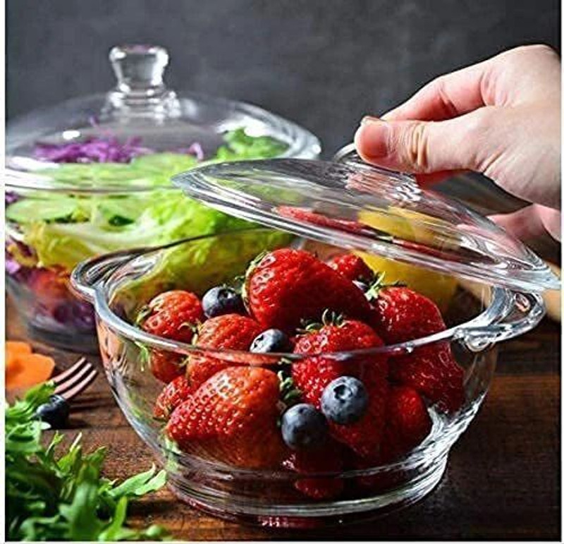 STARKENDY Borosilicate Glass Serving Bowl Serving Bowl with Lid Mixing Bowl for Snacks Cereals Rice Sambar Salad Casserole(Pack of 1, Clear)