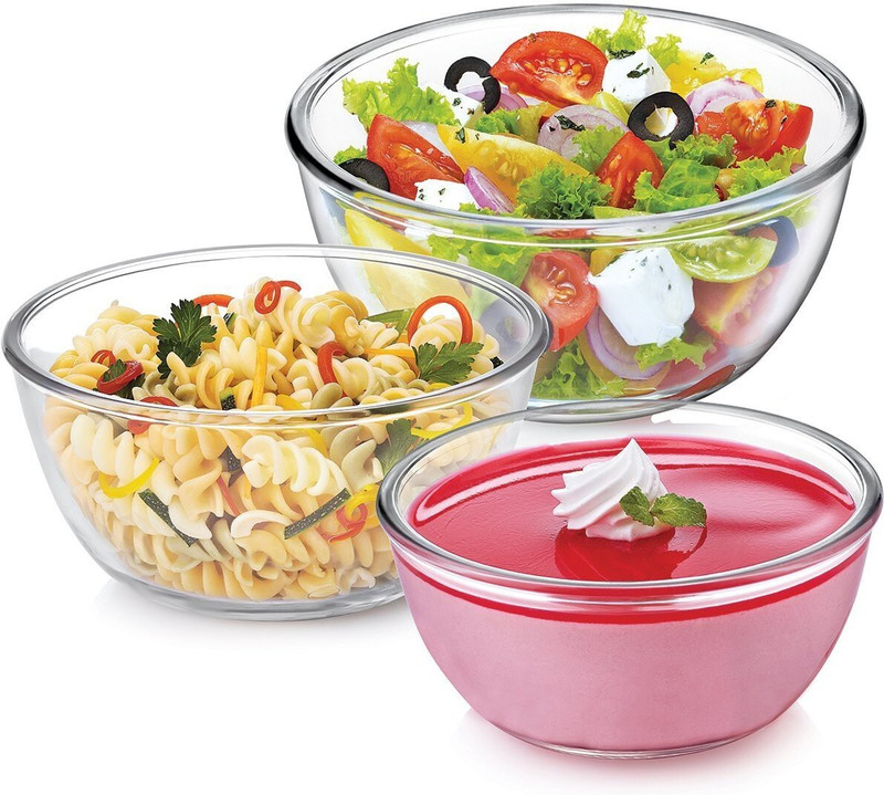 cello Glass Serving Bowl and Mixing bowl Ornella Toughened Glass 500ML + 1000ML + 1500ML(Pack of 3, Clear)