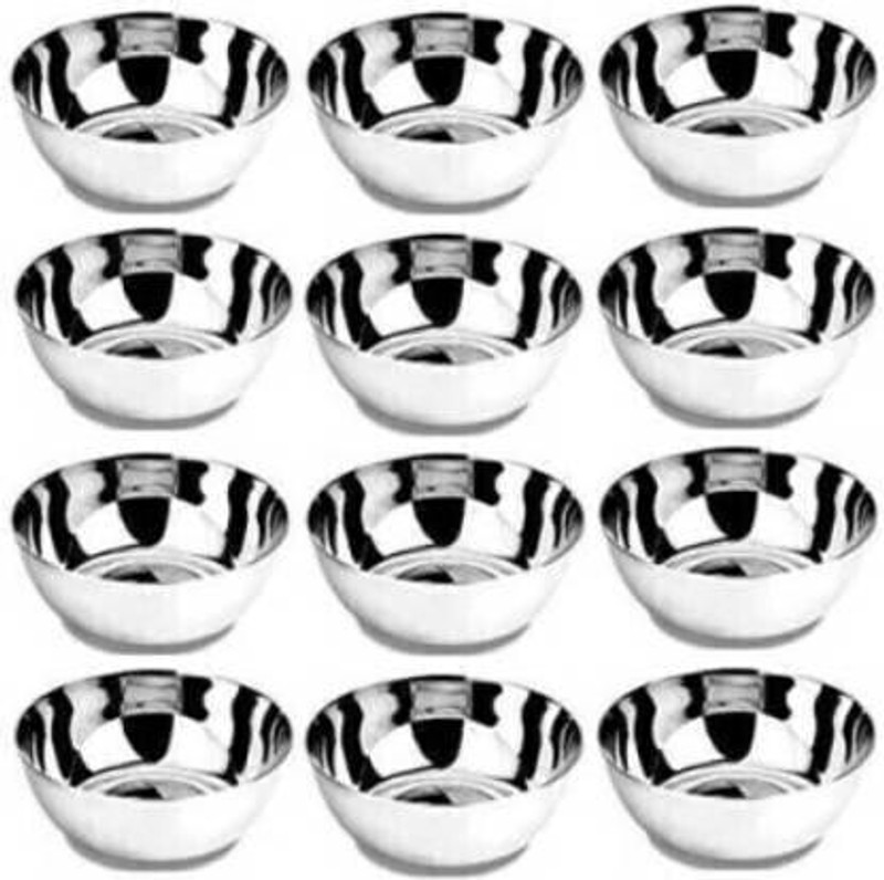 mannu Stainless Steel Dessert Bowl bowl 12(Pack of 12, Silver)