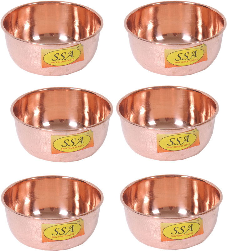 Shivshakti Arts Copper Vegetable Bowl Handmade Pure Copper Bowl Plane Designed Serving Food Indian Homeware(Pack of 6, Brown)